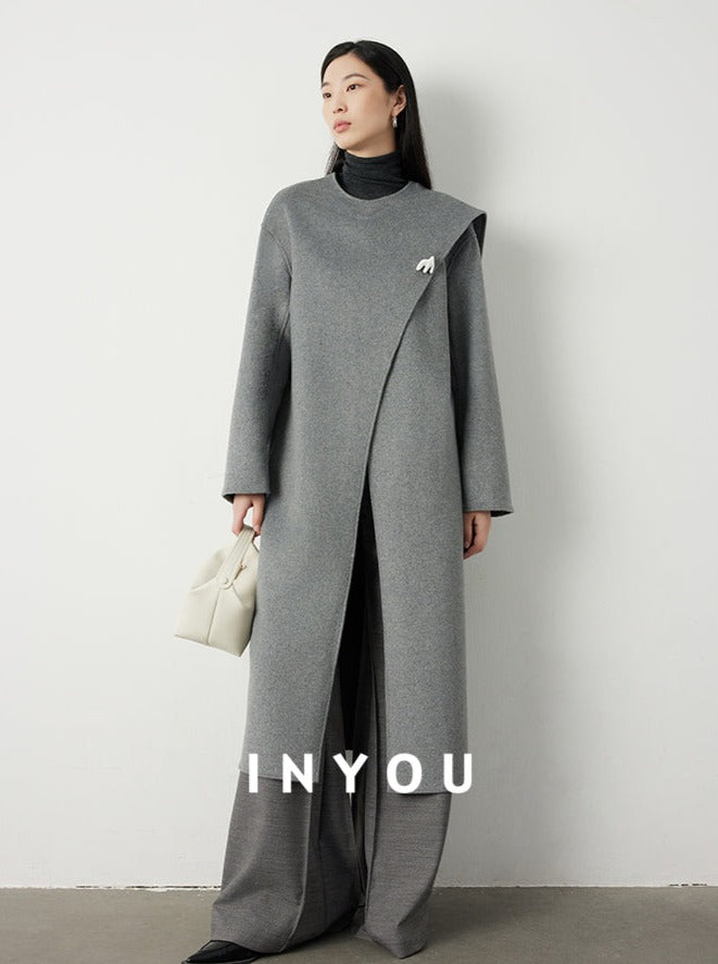Scarf collar long coats_BDHL5292 