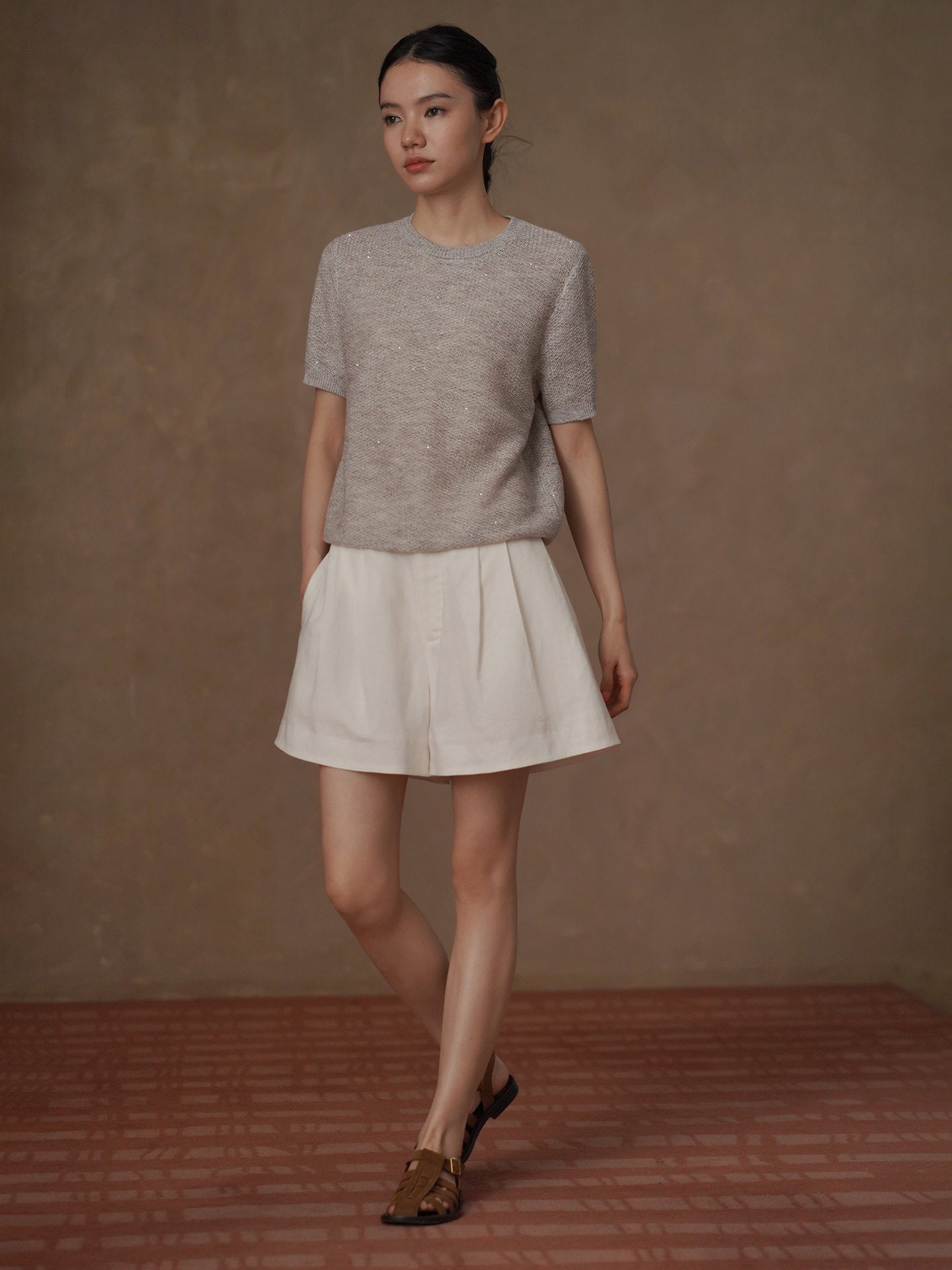 Sequin Knit Short Sleeve Top_BDHL8301