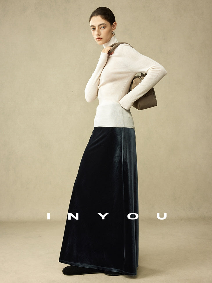 Retro Shiny Draped Long Skirt_BDHL6792