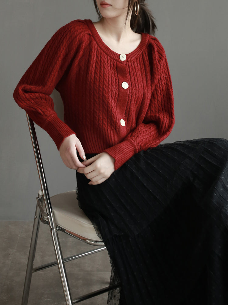 Lantern Sleeve Knitted Cardigan_BDHL6873