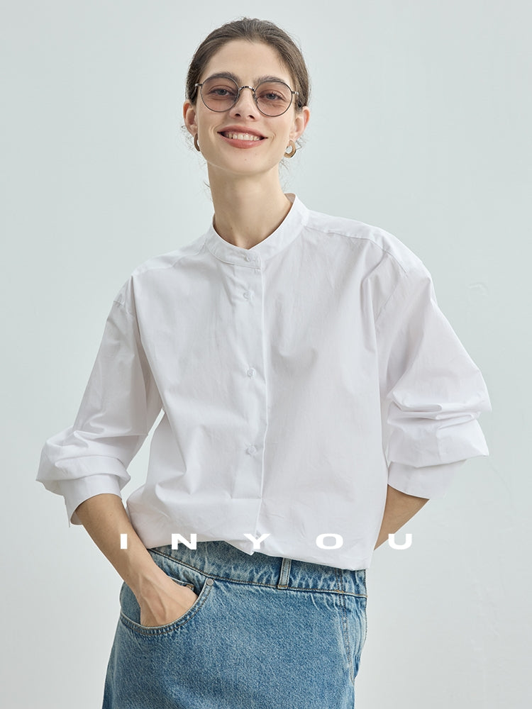 Stand Collar Simple Tops_BDHL7714