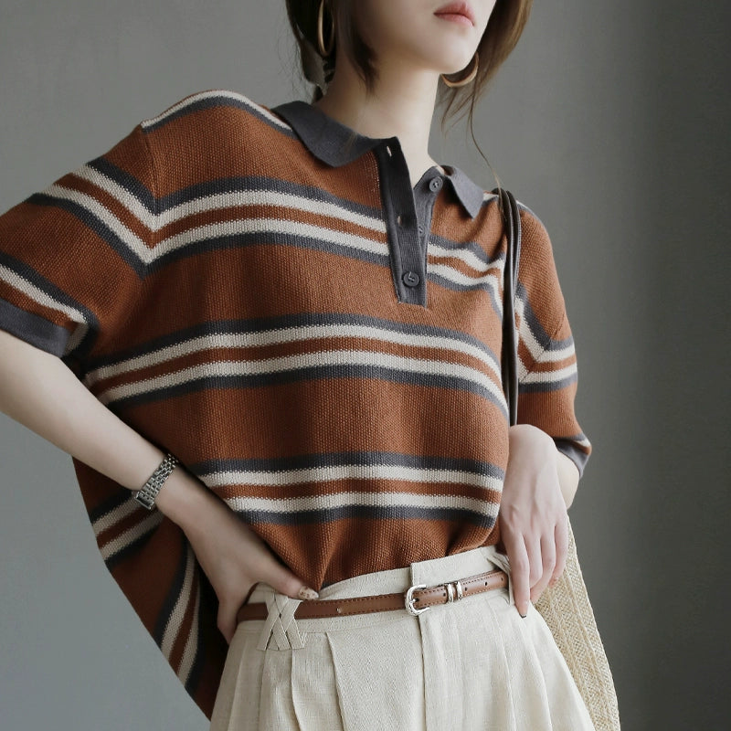 Draped Vintage Lapel Knit T-Shirt_BDHL7310