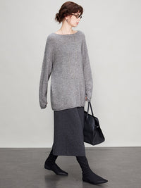 Gray Back Slit Tweed Skirt_BDHL6693