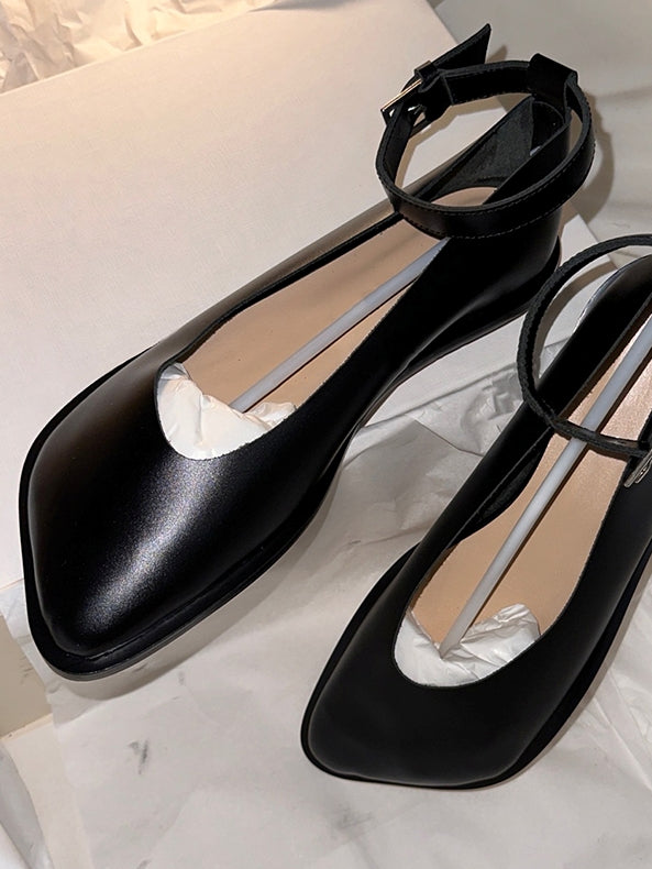 Toe Diagonal Buckle Shallow Shoes_BDHL7455