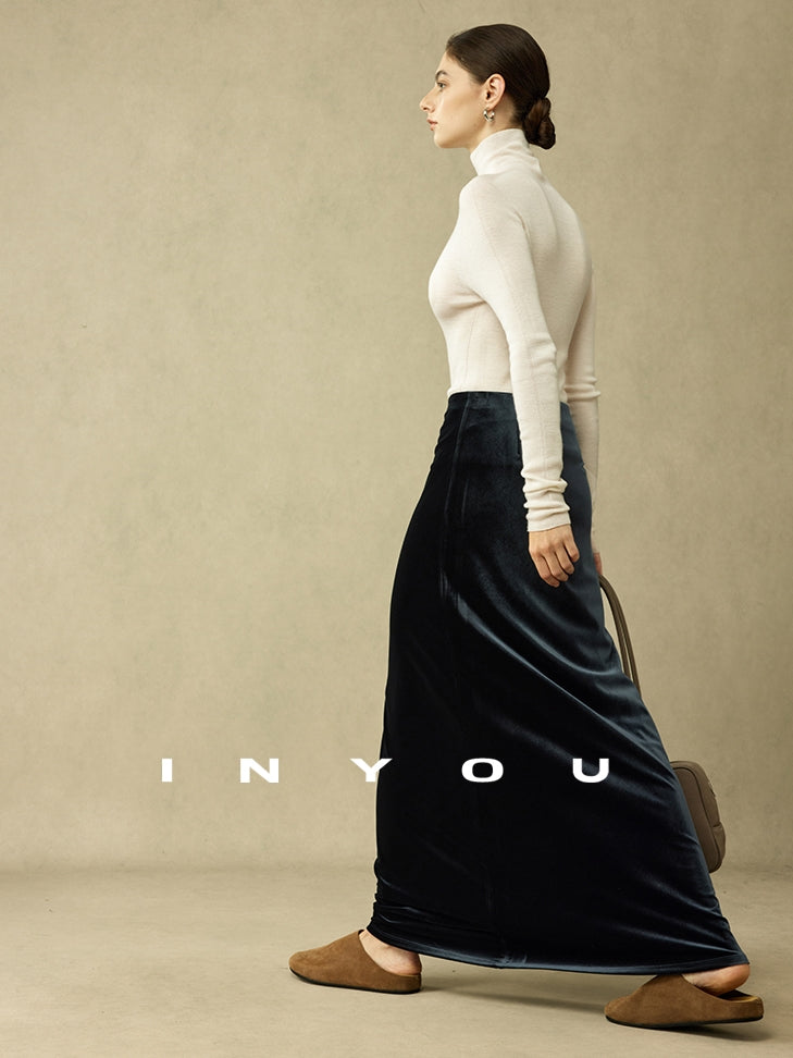 Retro Shiny Draped Long Skirt_BDHL6792