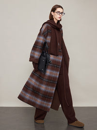 Plaid V-Neck Long Coat_BDHL6605