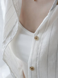 Striped Cotton-Linen Long Sleeve Sunscreen Shirt_BDHL7293