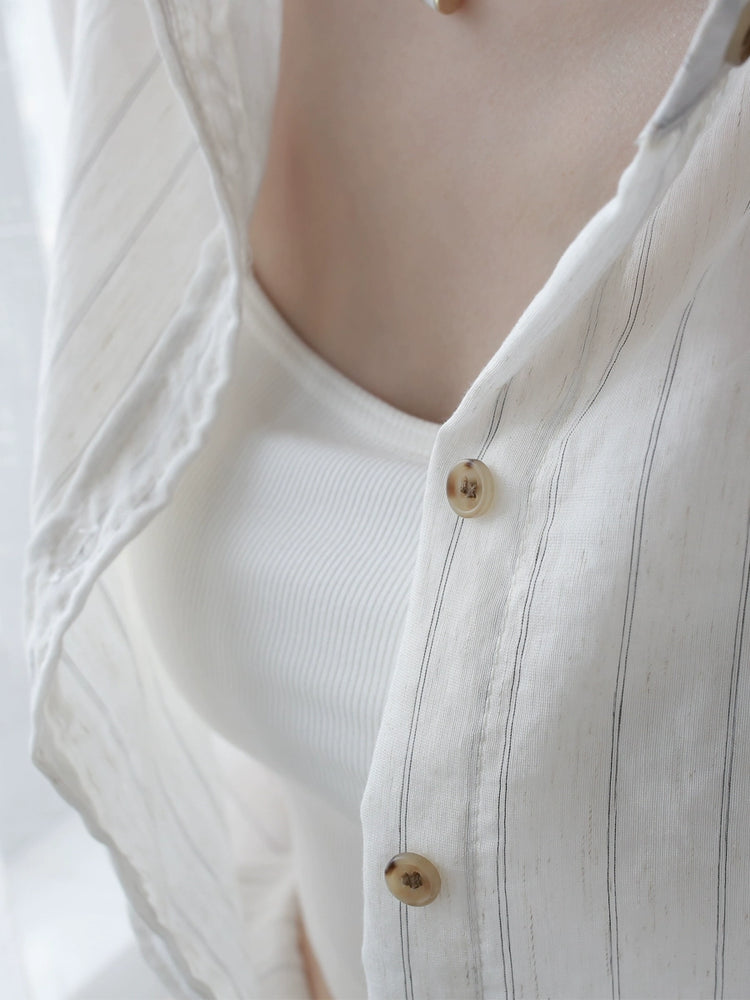 Striped Cotton-Linen Long Sleeve Sunscreen Shirt_BDHL7293