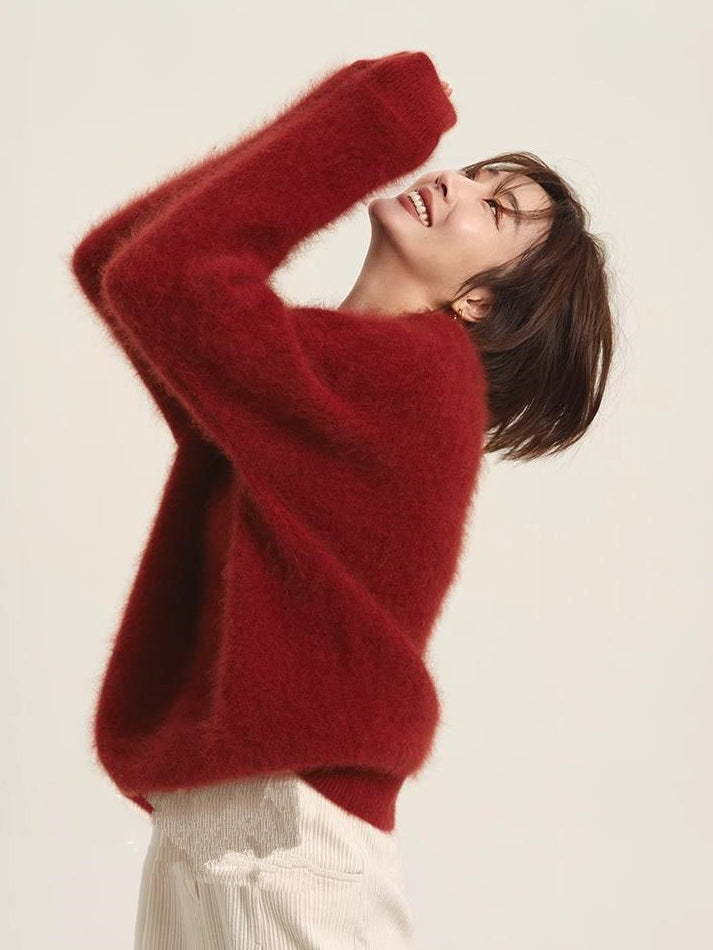 Fluffy Round Neck Sweater_BDHL6831