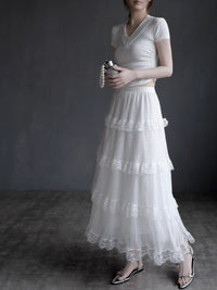 Mesh Lace Medium Length Skirt_BDHL7417