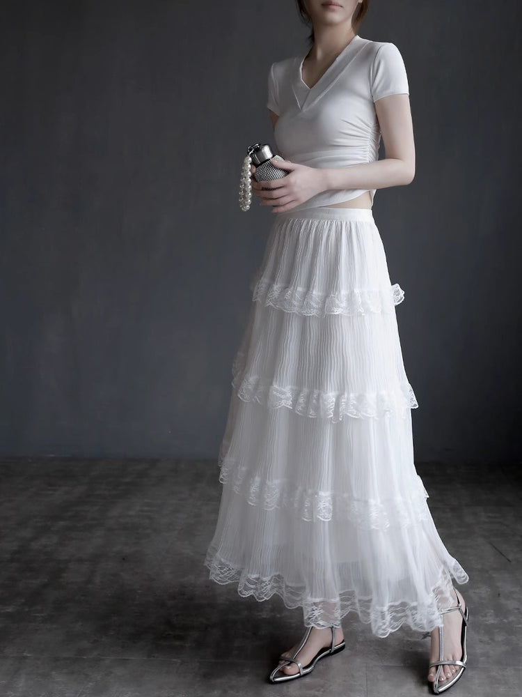 Mesh Lace Medium Length Skirt_BDHL7417