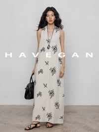 花卉休閒V領連身裙_BDHL7238