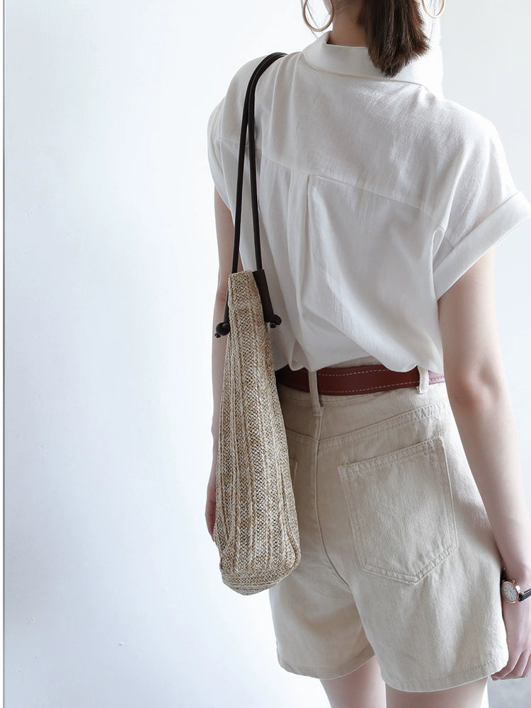 Simple Cow-Ear Sleeve Short-Sleeve Blouse_BDHL7292