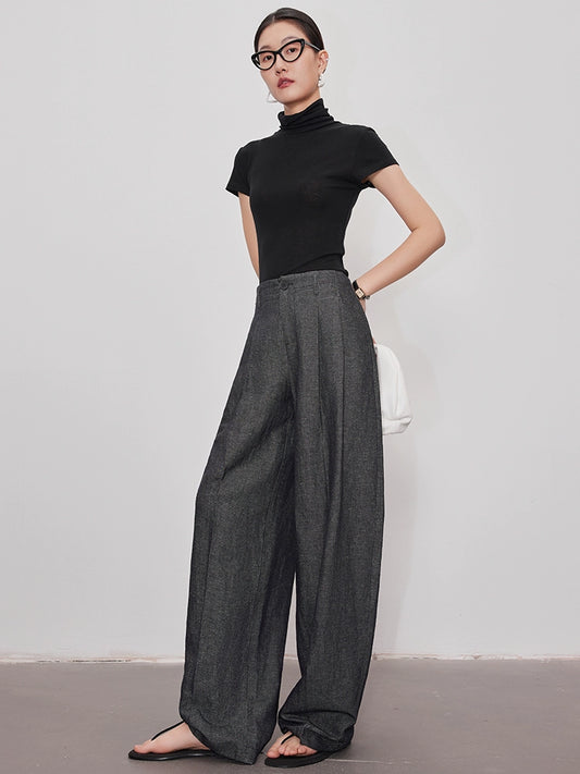 Linen cocoon silhouette casual pants_BDHL5894