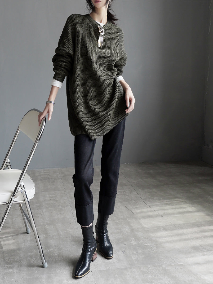 Crew-Neck Loose-Fit Knit Tops_BDHL7932