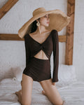Twist Front Vintage Long Sleeve One-Piece Swimsuit_HL3240