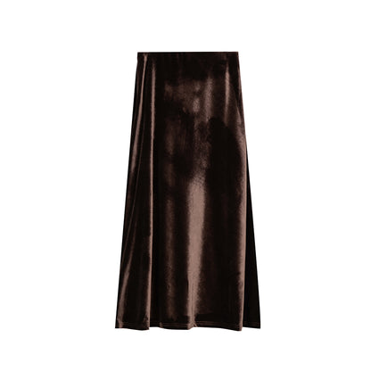 High Waist velvet A-line Skirt_BDHL5332
