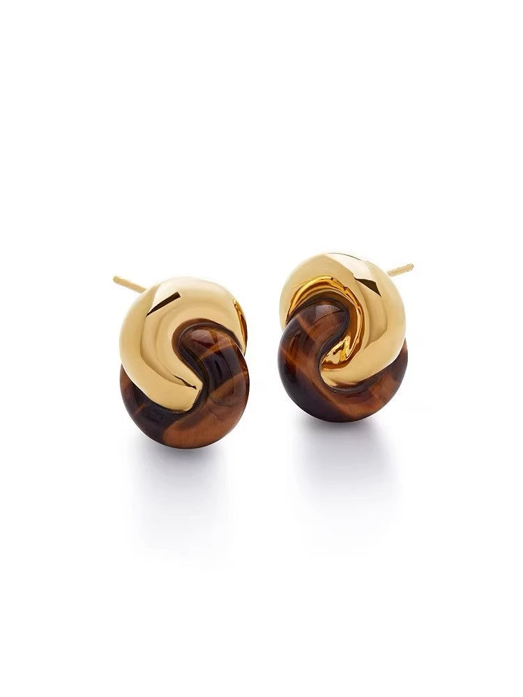 Tiger Eye Hoop Pierced Earrings_BDHL7470
