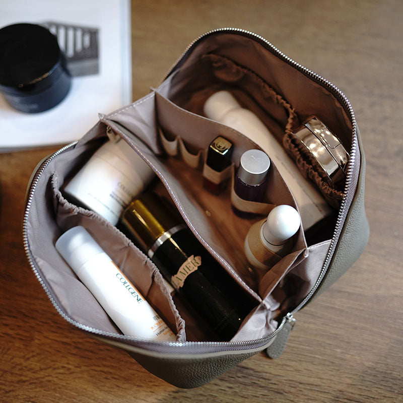 Natural Leather Cylindrical Cosmetic Travel Bag_BDHL8266