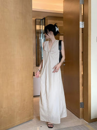 V-Neck Twist Long Dress_BDHL6180