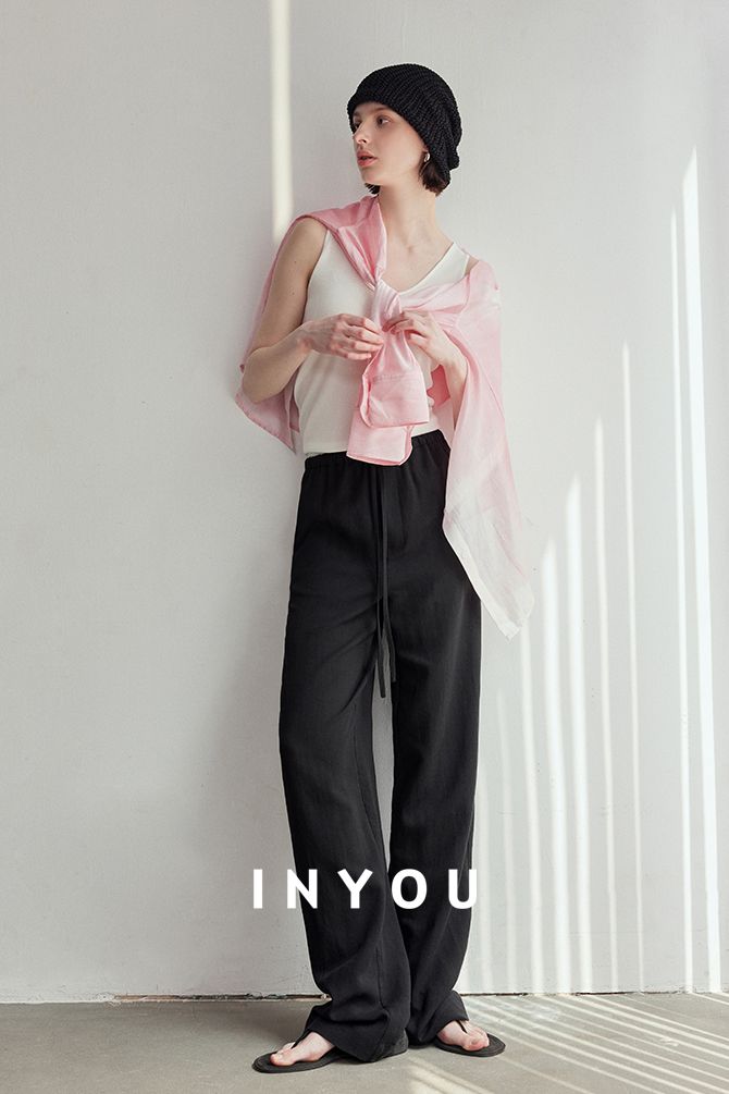 Draped Elastic Waist Wide Pants_BDHL6122