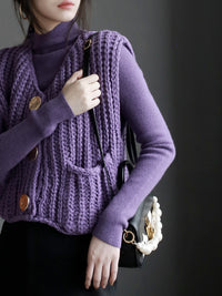 Half Turtleneck Knit And Thick Needle Vest Set_BDHL6780