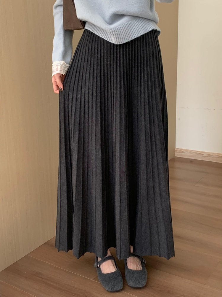 High Waist Slim Pleated Skirt_BDHL7055