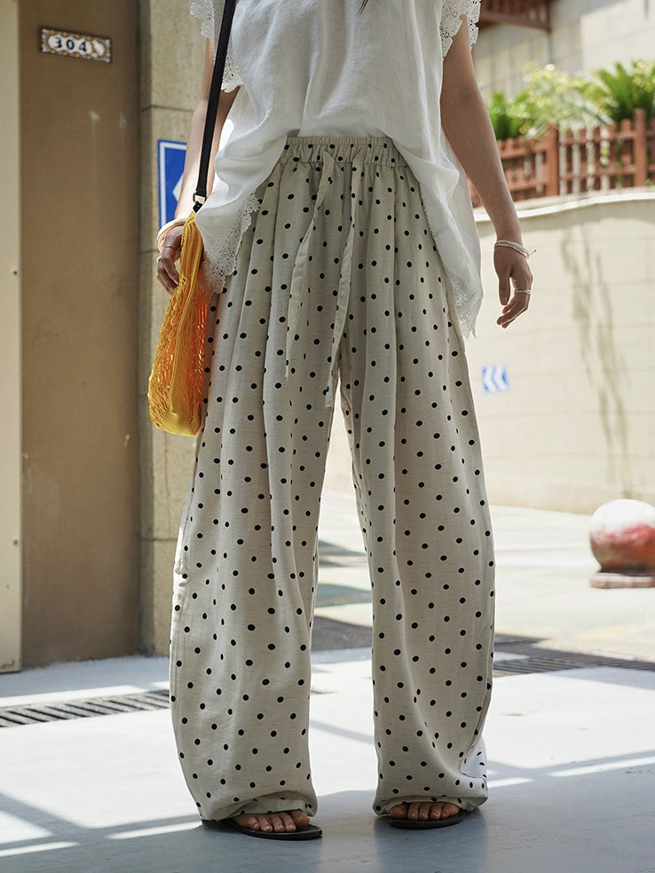 Polka-Dot Wide-Leg Draped Pants_BDHL7531