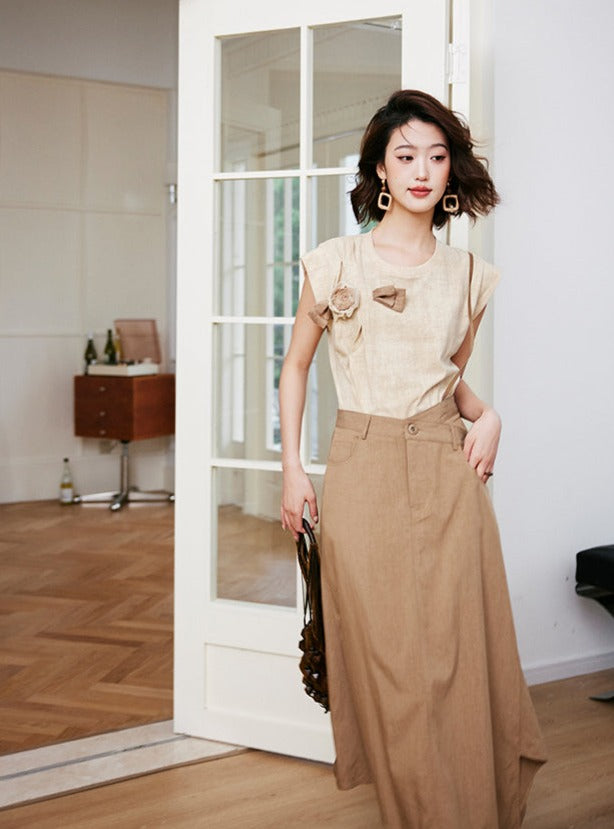 Flower Corsage Short-Sleeved Tops_BDHL6252