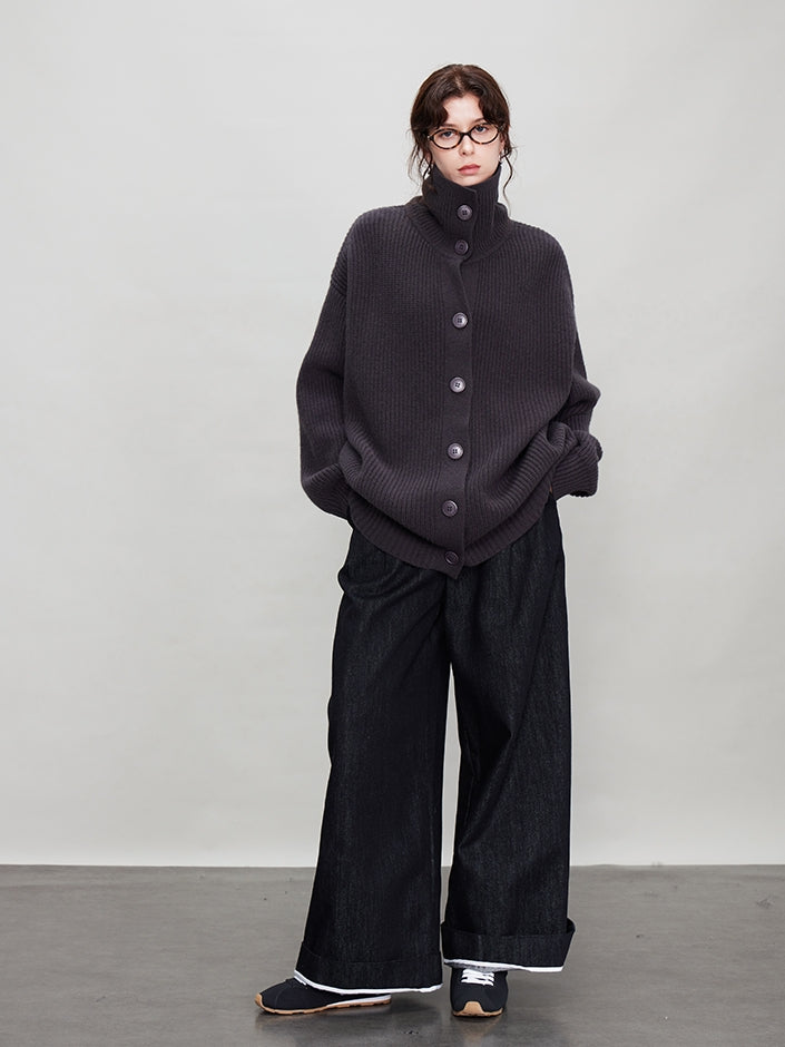 厚針織長版翻領開襟衫_BDHL7942