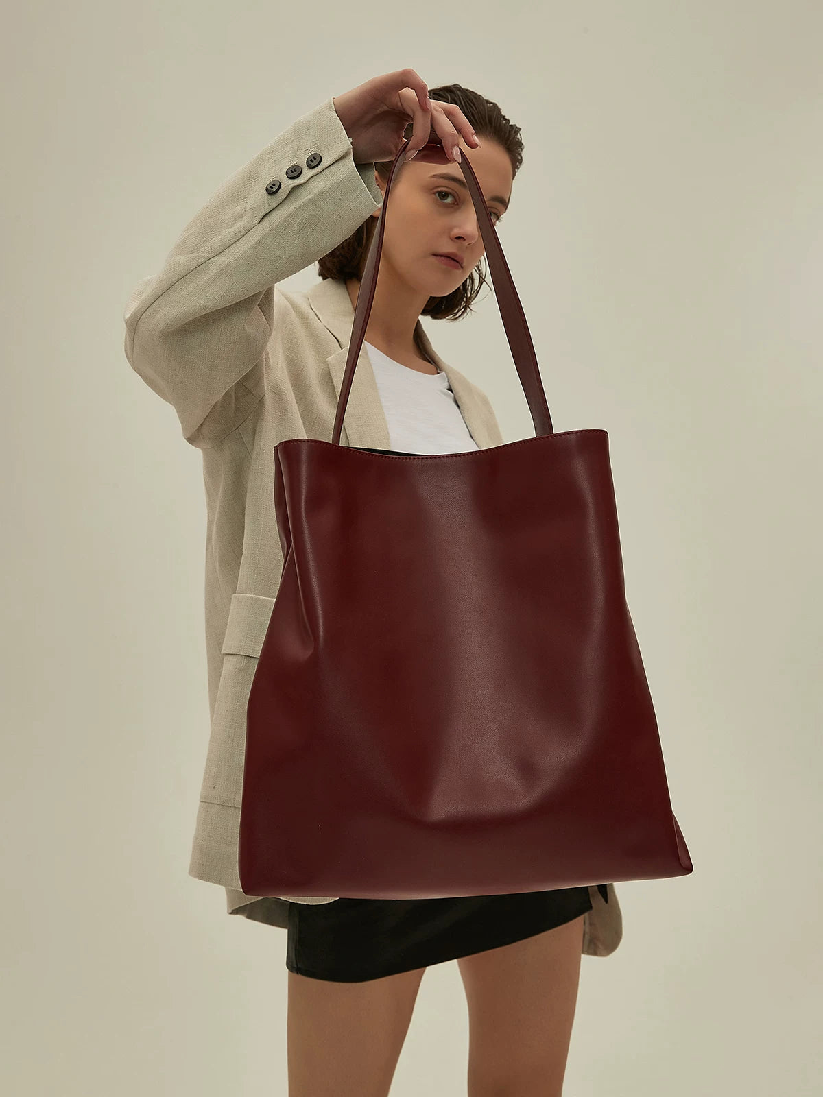 Wine Red Slouchy Shoulder Tote_BDHL8448