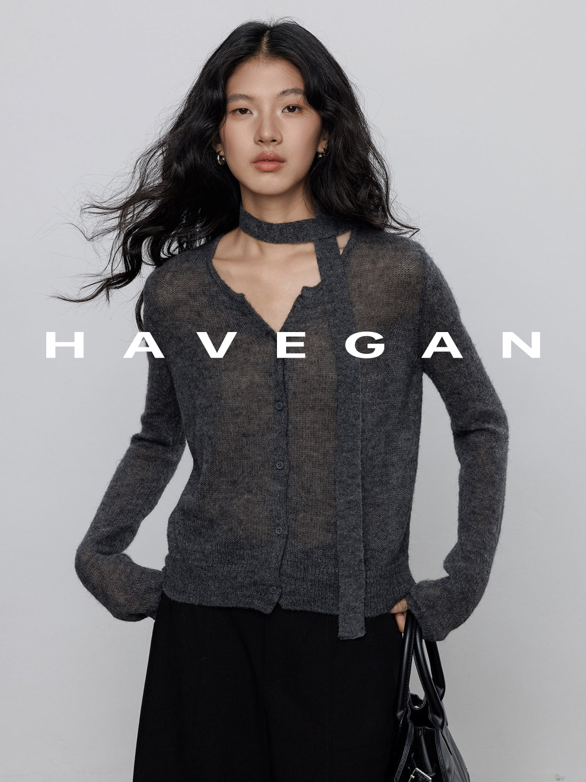 V-Neck Sheer Knit Cardigan_BDHL7783