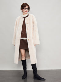 Round Collar Fur Mid-Length Jacket_BDHL6702