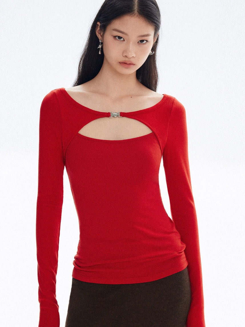 Strap Neck Hollow Slim Tops_BDHL8147