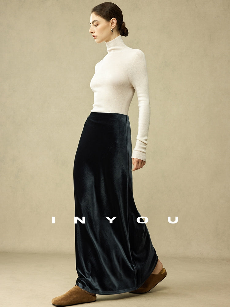Retro Shiny Draped Long Skirt_BDHL6792