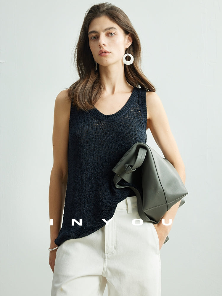 Hollow-Weave Sleeveless Tops_BDHL6983