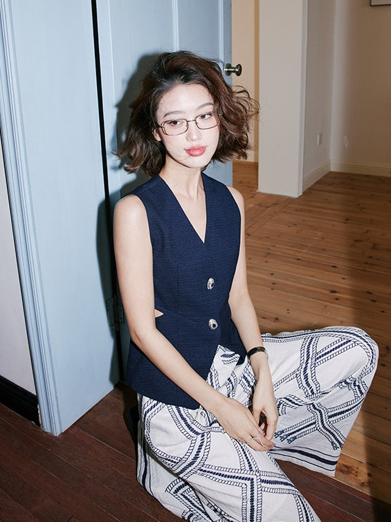 Design Button Waist Hollow Vest_BDHL7537