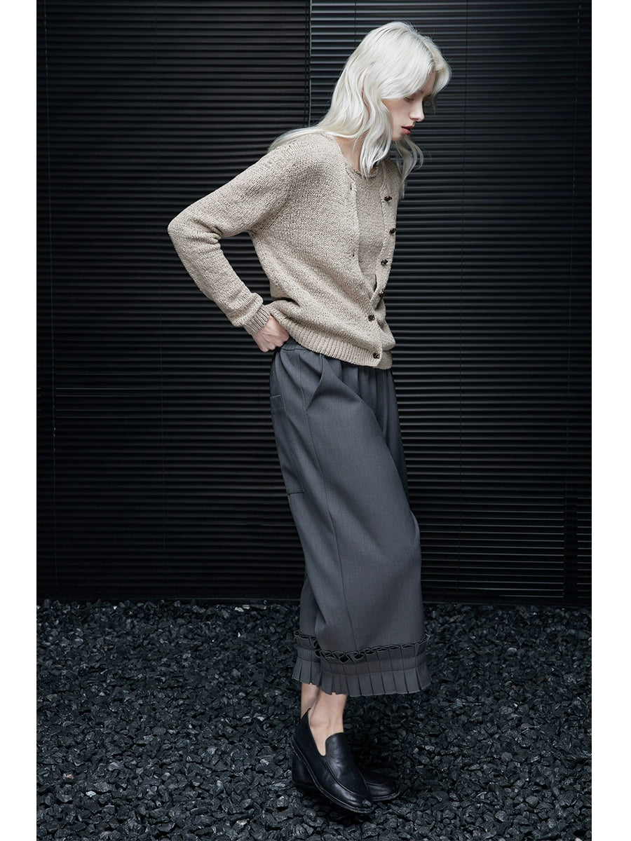 Pleated Hem Cropped Wide-Leg Pants_BDHL7642