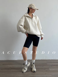 Half Zip Stand Collar Sweatshirt_BDHL6470