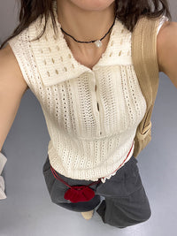 Hollow Sleeveless Knitted Tops_BDHL7295