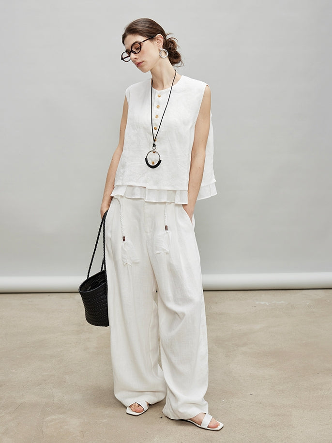V-Neck Fringe Tops Or Tassel Wide Pants_BDHL7192