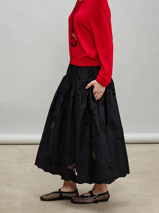 Embroidered Hollow A-Line Skirt_BDHL7184