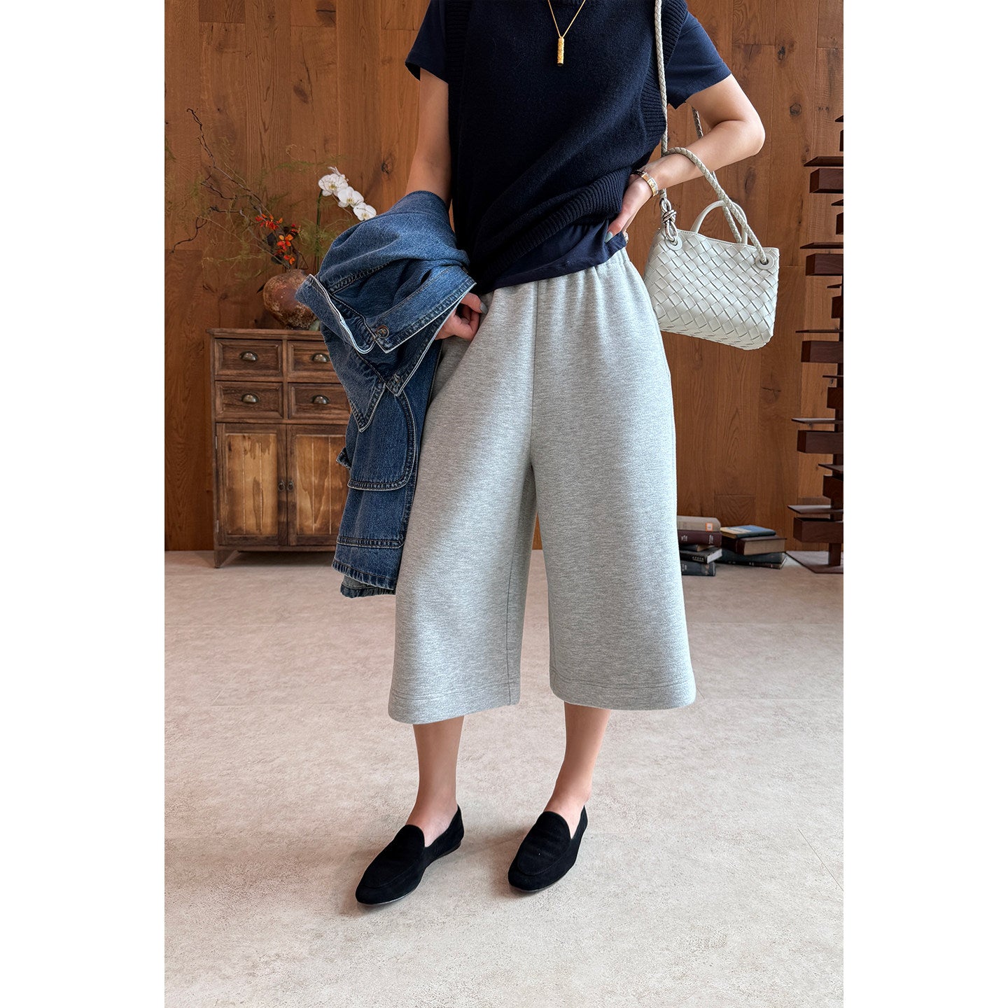 Brushed Knit Wide Leg Cropped Pants_BDHL8425