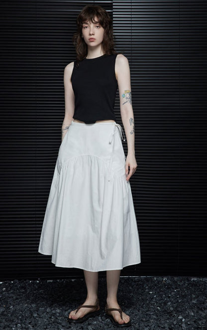 White A-Line Draped Skirt_BDHL6250