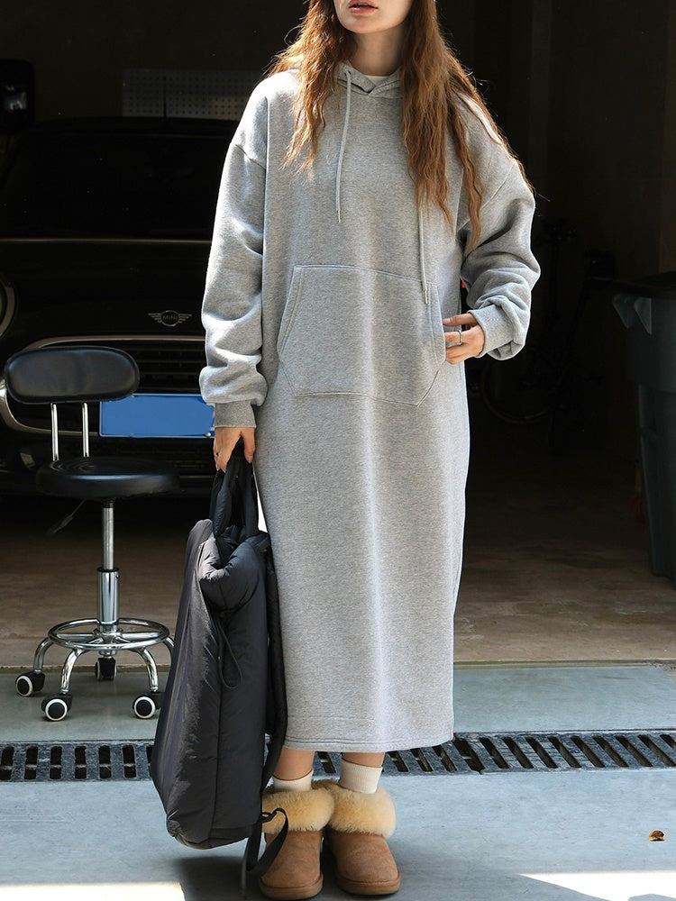 Hooded Sweatshirt Long Dress_BDHL6528