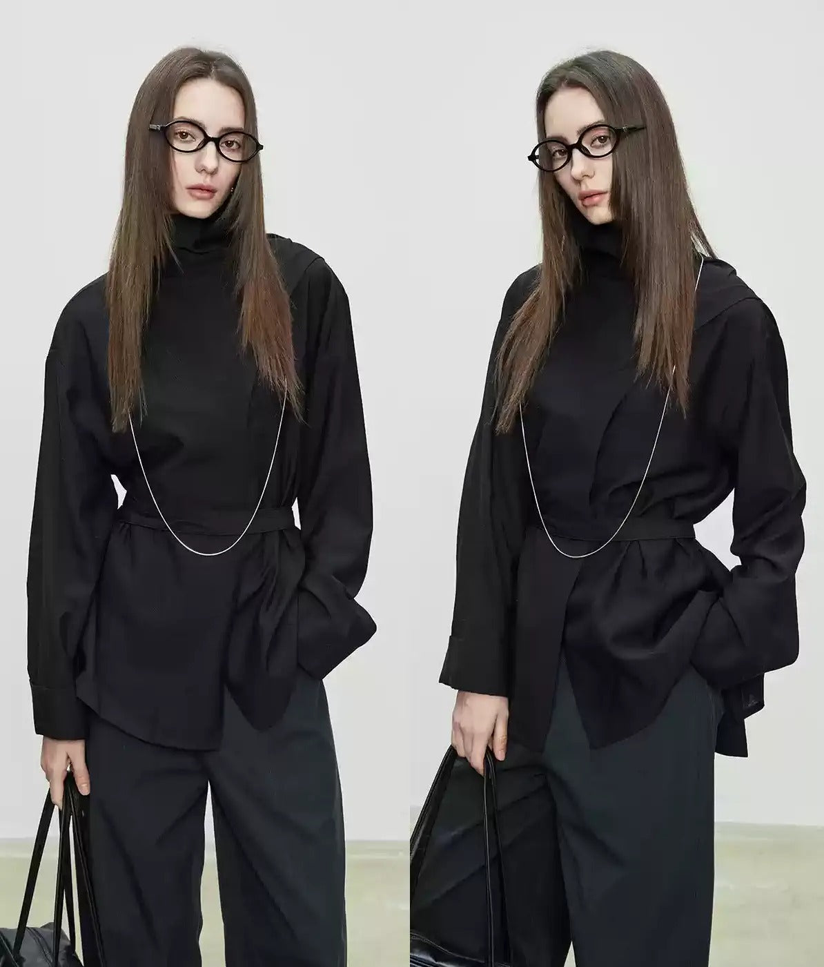 Draped Collar Ribbon Shirt_BDHL7100
