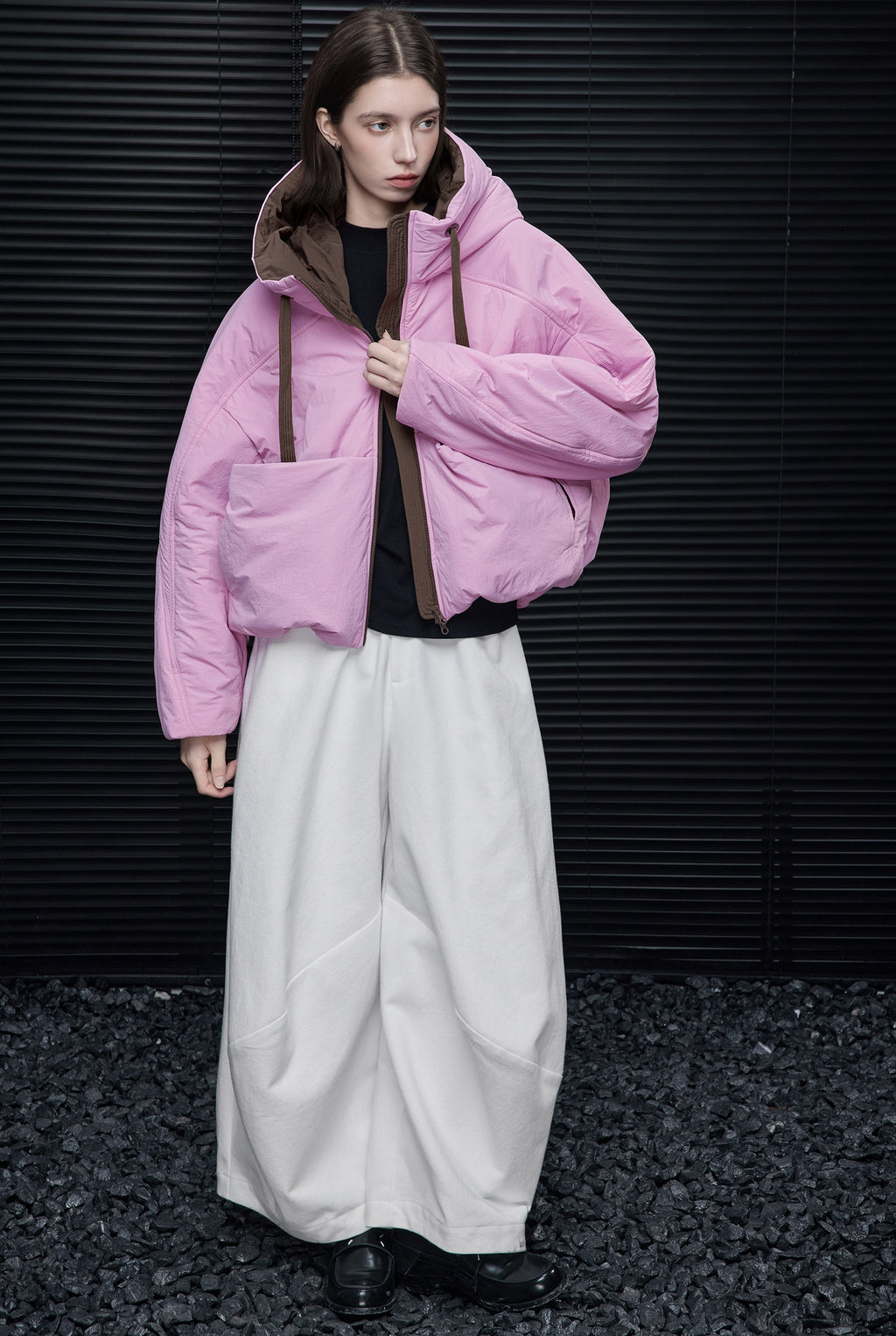 粉紅色撞色連帽夾克_BDHL8070