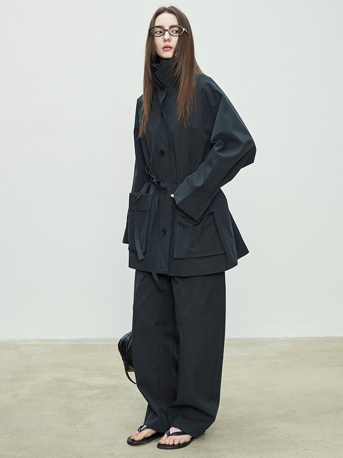 Draped Collar Ribbon Shirt_BDHL7100