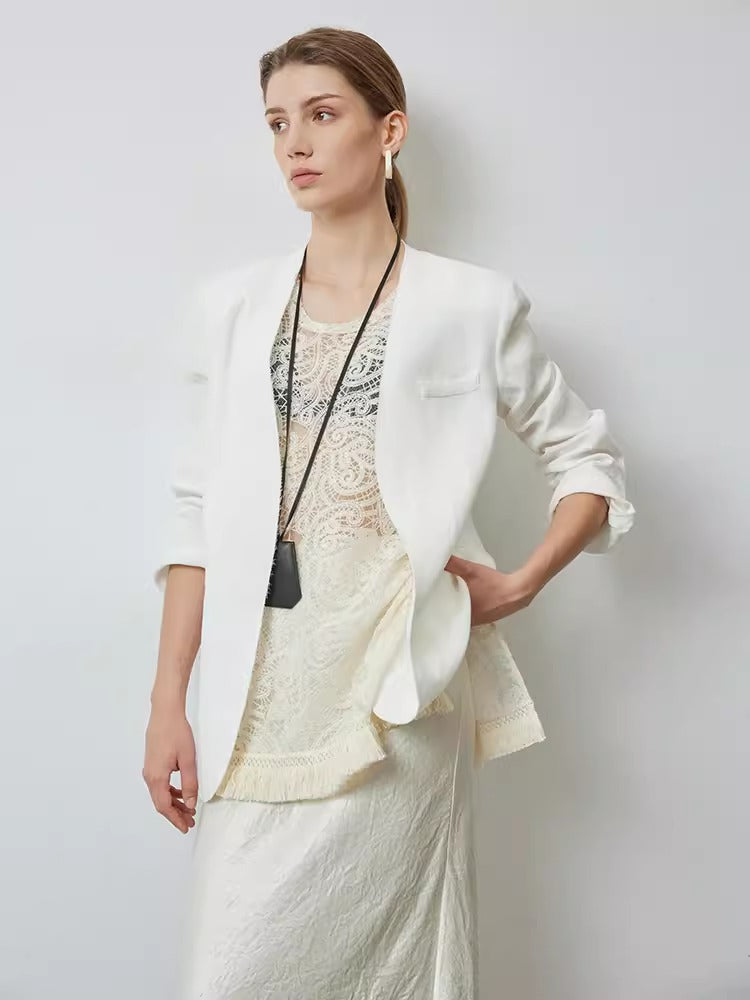 Tassel Lace Vest or Collarless Jacket_BDHL6142