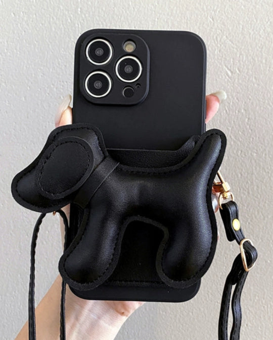 簡約小狗卡包斜背包 iPhone 手機殼_HL3304